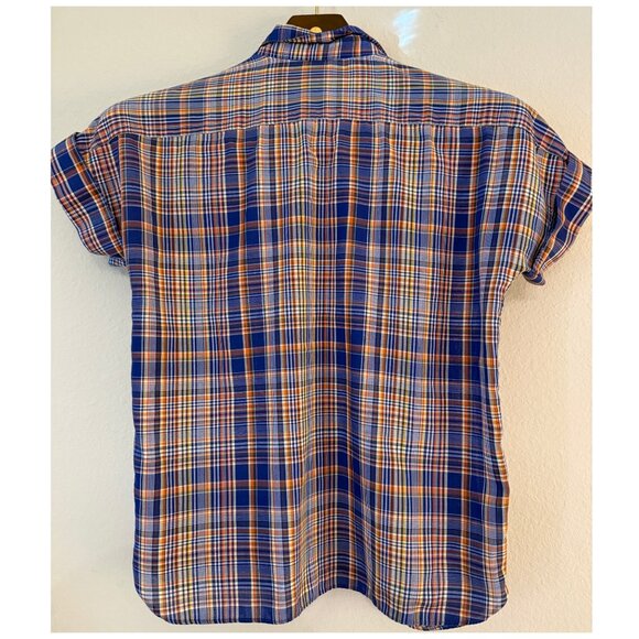 Vintage 70s Felive Blue Short Sleeve Check Plaid Button Down Shirt Large - Picture 9 of 10
